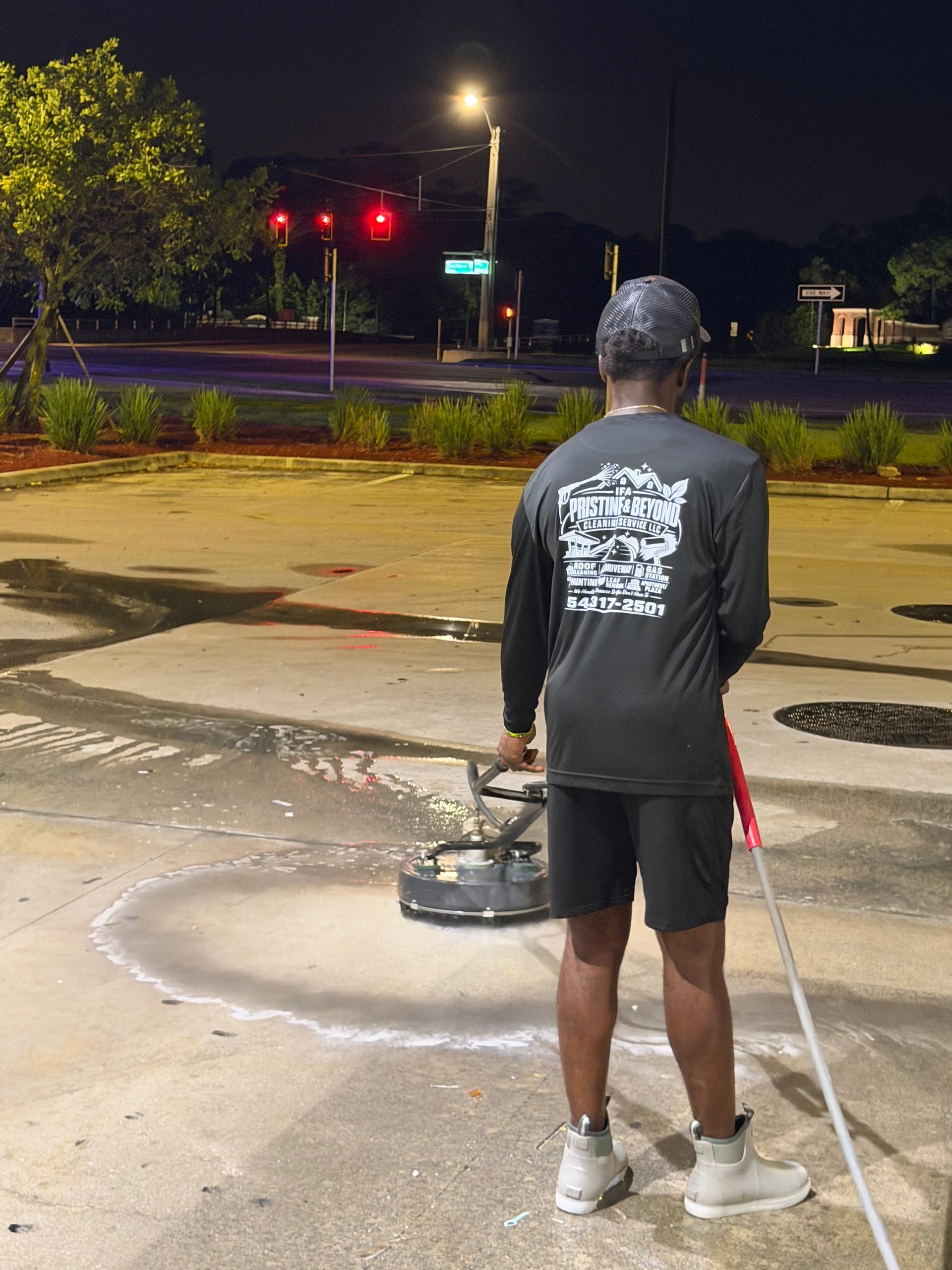 Commercial pressure washing parking lot