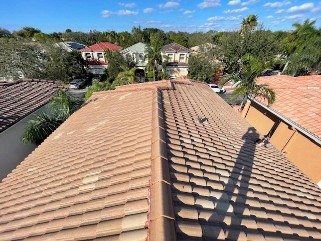 Aerial view roof cleaning